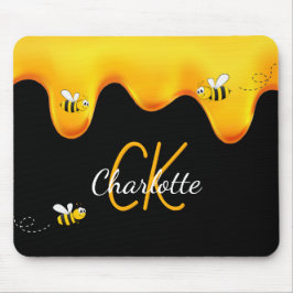 Alfombrilla De Ratón Abejas de burbujas miel goteando monograma negro