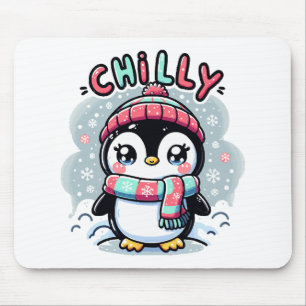 Alfombrilla De Ratón Abrazo de bufanda nevada de pingüino helado