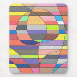 Alfombrilla De Ratón Abstracción rayada con óvalos y curvas coloridas