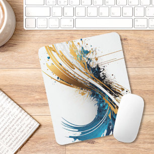 Alfombrilla De Ratón Abstrato Blue & Gold Mouse Pad - Diseño dinámico
