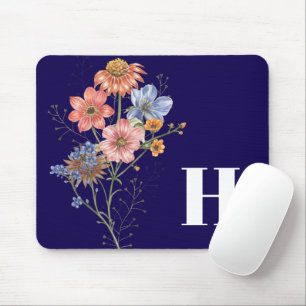 Alfombrilla De Ratón Accesorio Floral Monograma Navy Blue Desk