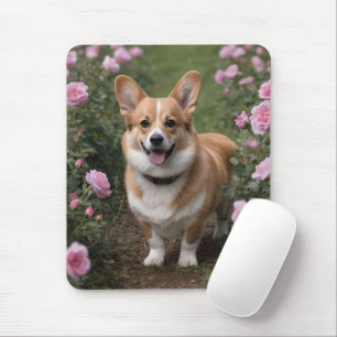 Alfombrilla De Ratón "Acompañante encantador: Un Corgi en un Jardín ros