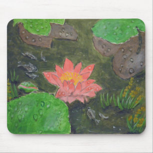 Alfombrilla De Ratón Acrílico sobre lienzo, flor de lirio de agua rosa