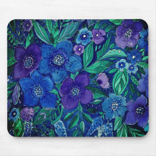 Alfombrilla De Ratón acuarela, almohadilla de ratón de flores azules (Frente)