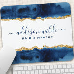 Alfombrilla De Ratón Acuarela Azul Y Oro De La Marina<br><div class="desc">Almohadilla de ratón azul marino y acuarela dorada. Elegante Navy Blue y Gold estilo caligrafía con letras geométricas de mano estilo caligrafía guión diseño profesional de negocios. Perfecto para maquilladores,  peluqueros,  cosmetólogos y más!</div>