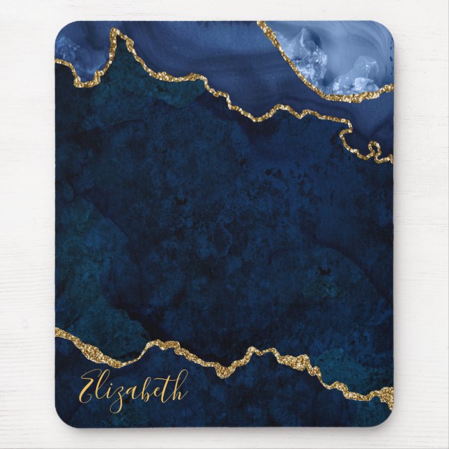 Alfombrilla De Ratón Acuarela Blue Gold Agite Geode (Frente)