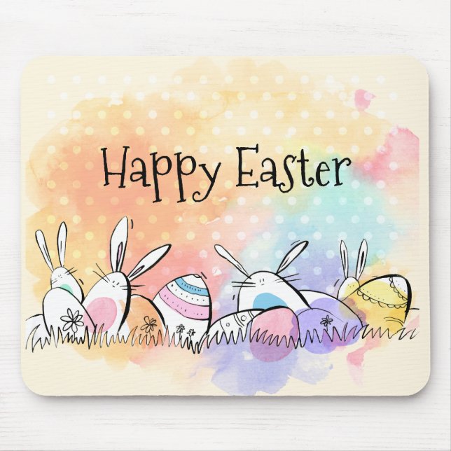 Alfombrilla De Ratón Acuarela colorida Pascua feliz el | Mousepad (Frente)