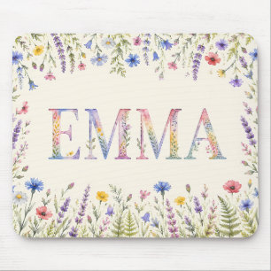 Alfombrilla De Ratón Acuarela de flores silvestres personalizada Emma