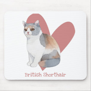 Alfombrilla De Ratón Acuarela de gato al descubierto británica Kitty Pi