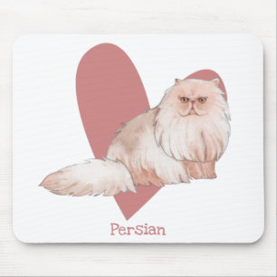 Alfombrilla De Ratón Acuarela de gato persa Corazón gitano rosado
