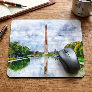 Alfombrilla De Ratón Acuarela del Monumento a Washington con reflejo