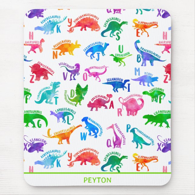 Alfombrilla De Ratón Acuarela Dinosaurio Alphabet Colorful Dino Kids (Frente)