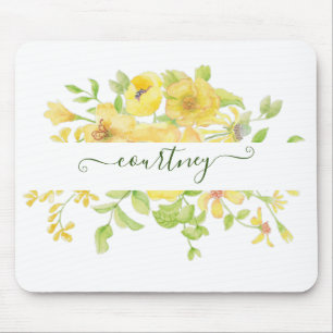 Alfombrilla De Ratón Acuarela floral personalizada amarilla