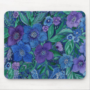 Alfombrilla De Ratón acuarela, flores azules
