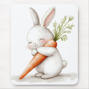 Alfombrilla De Ratón Acuarela Fluffy Bunny Carrot Love