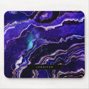Alfombrilla De Ratón Acuarela Geode Deep Blue Purple Rosa Agate de Oro