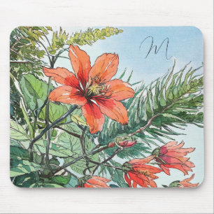 Alfombrilla De Ratón Acuarela ilustrada Naranja botánico floral