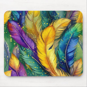 Alfombrilla De Ratón Acuarela Mardi Gras Feather patrón ininterrumpido