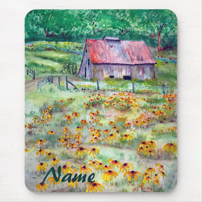 Alfombrilla De Ratón Acuarela Negro-Observada del granero del (Frente)