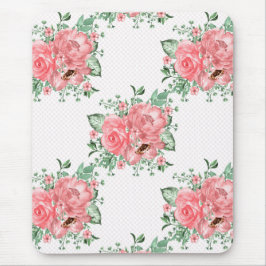Alfombrilla De Ratón Acuarela shabby chic rosas rosadas y lunares