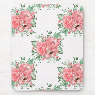 Alfombrilla De Ratón Acuarela shabby chic rosas rosadas y lunares