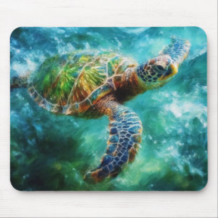 Alfombrilla De Ratón Acuarela Tortuga de mar Natación