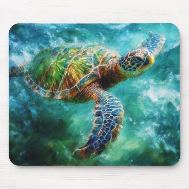 Alfombrilla De Ratón Acuarela Tortuga de mar Natación (Frente)