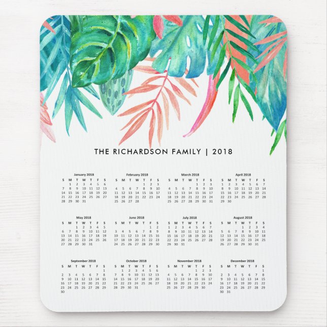 Alfombrilla De Ratón Acuarela tropical de moda | Calendario 2018 (Frente)