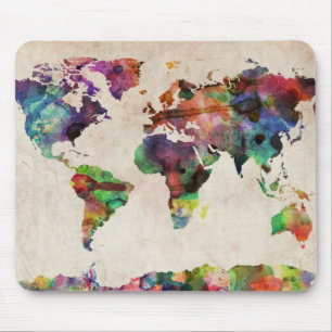 Alfombrilla De Ratón Acuarela urbana del mapa del mundo