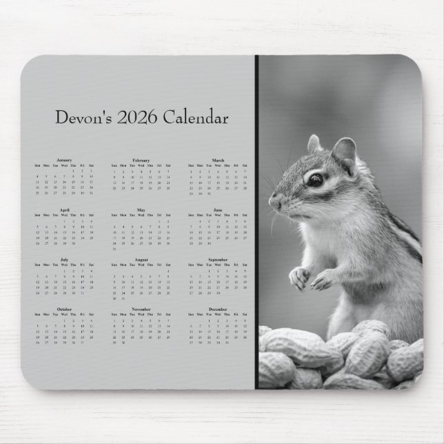 Alfombrilla De Ratón AdorablChipmunk: Customize full year 2025 calendar (Frente)