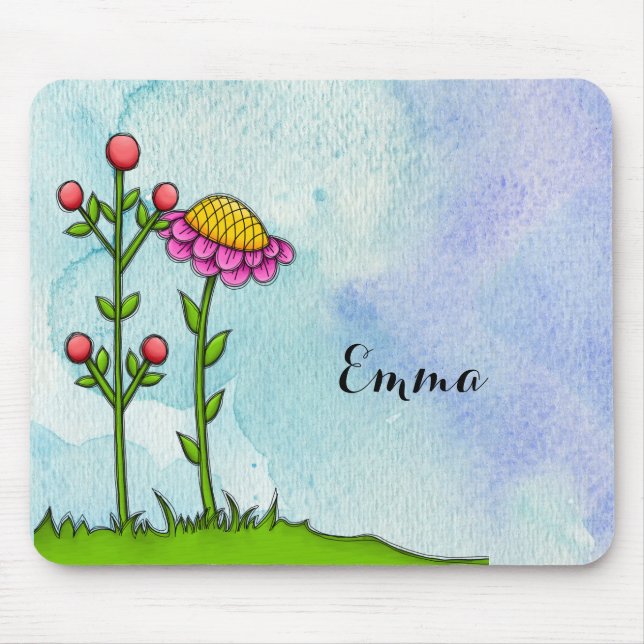 Alfombrilla De Ratón Adorable Acuarela Doodle Flower Mousepad (Frente)