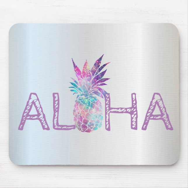 Alfombrilla De Ratón Adorable Aloha Piña Hawaiana, Plata (Frente)