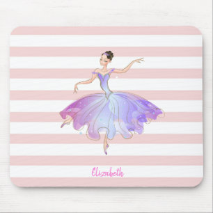 Alfombrilla De Ratón Adorable Bailarina Rayas Rosadas Blancas