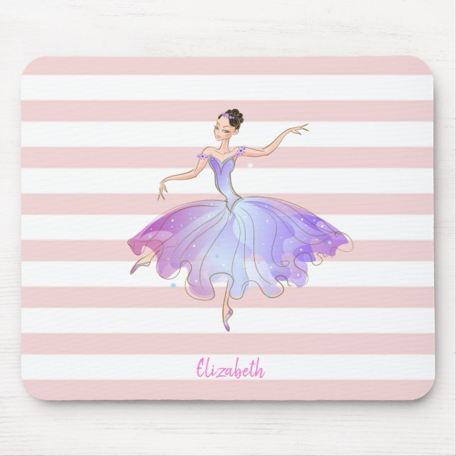 Alfombrilla De Ratón Adorable Bailarina Rayas Rosadas Blancas (Frente)