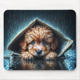 Alfombrilla De Ratón Adorable cachorro mojado bajo refugio de periódico