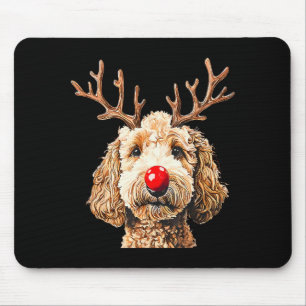 Alfombrilla De Ratón Adorable divertido reno Santa Goldendoodle Navidad