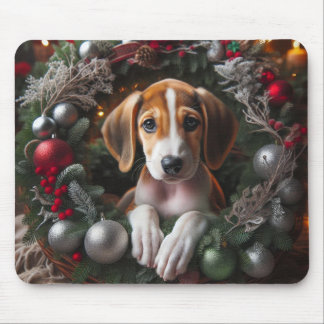 Alfombrilla De Ratón Adorable Foxhound Estadounidense Puppy X-Mas Wreat