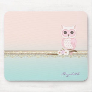 Alfombrilla De Ratón Adorable Girly Cute Lechuza Rosa
