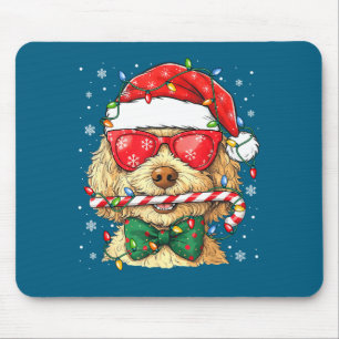 Alfombrilla De Ratón Adorable Goldendoodle Sombrero de Santa Luces de N