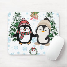 Adorable Pareja de Pingüinos de Navidad Alfombrill
