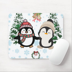 Alfombrilla De Ratón Adorable Pareja de Pingüinos de Navidad Alfombrill