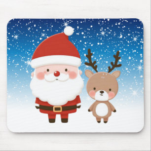 Alfombrilla De Ratón Adorable Santa de Navidad y Reno 