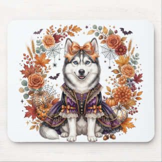 ALFOMBRILLA DE RATÓN ADORABLE SIBERIAN HUSKY TEMÁTICO DE HALLOWEEN