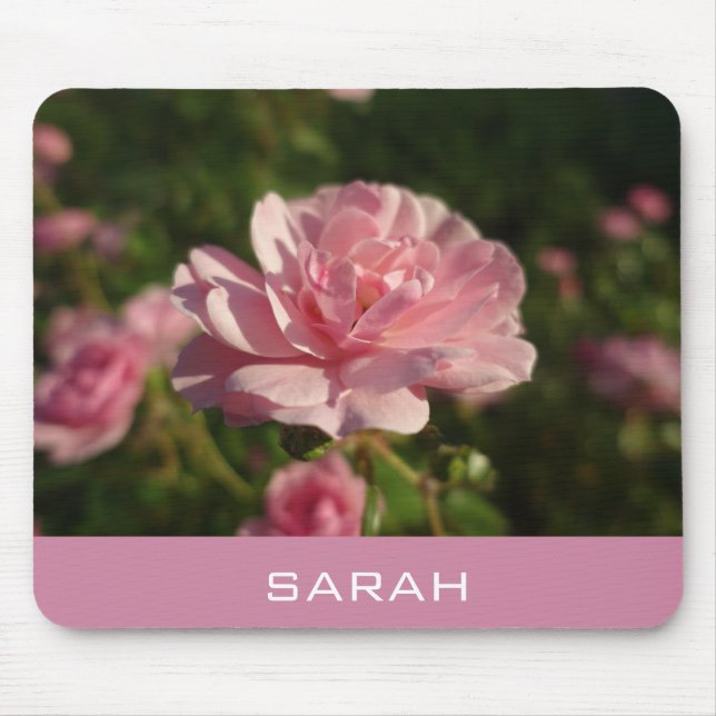 Alfombrilla De Ratón adorables flores rosa rosadas, añade tu nombre (Frente)