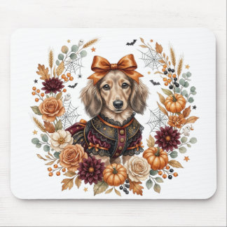 ALFOMBRILLA DE RATÓN ADORMECEDOR DACHSHUND DE PELO LARGO CON TEMA DE HA