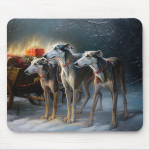 Alfombrilla De Ratón Adorno de Navidad de Trineo Nevado Greyhound