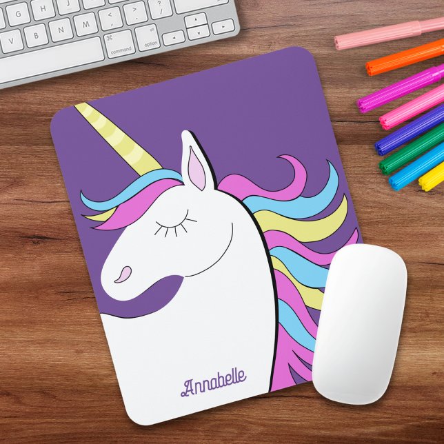 Alfombrilla De Ratón Adultos Unicornio Púrpura Rosa (Unicorn Pink Purple Personalized Mousepad)