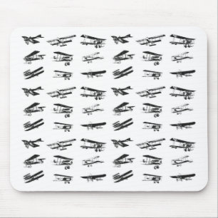Alfombrilla De Ratón Aeroplanos viejos en blanco y negro, aviones del