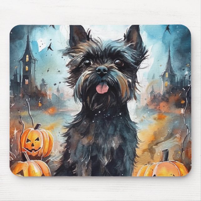 Alfombrilla De Ratón Affenpinscher de Halloween con calabazas aterrador (Frente)