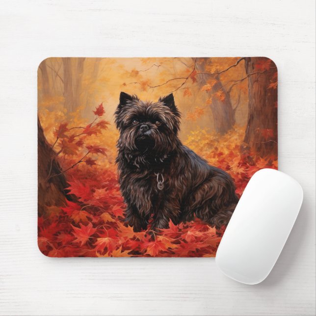 Alfombrilla De Ratón Affenpinscher en hojas de otoño se inspira (Con ratón)